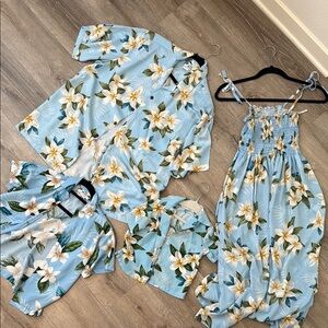 Two Palms Hawaiian Shirt Family Matching Blue Floral Shirt